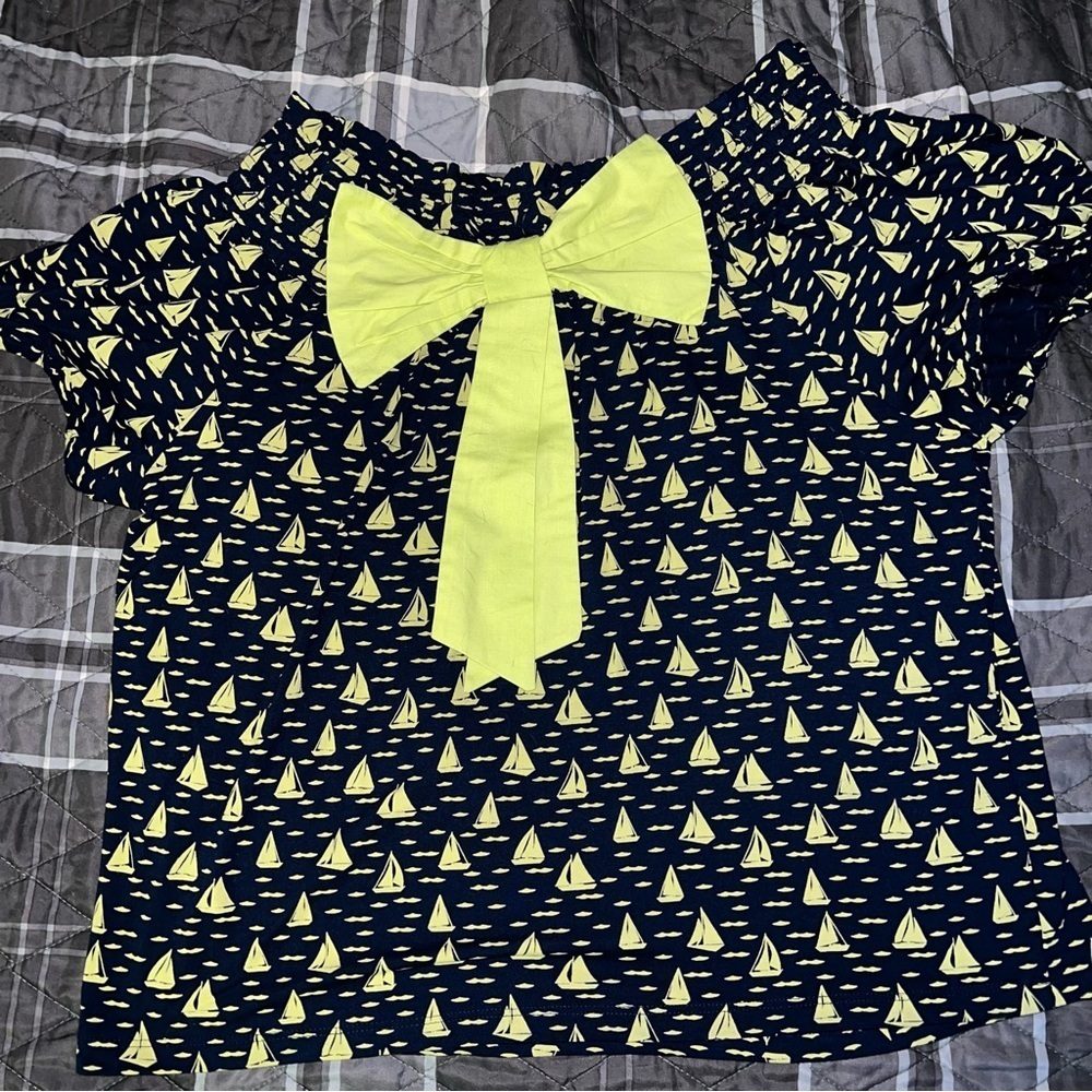 Porridge Anthropologie Chartreuse Sailboats on Navy with a Bow NWT Sz M Ret $98 - Picture 3 of 8